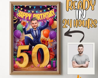 50th Birthday, Special Day Caricature, Photo to Cartoon, Birthday Gift for Girls, Ladies, Women, Men, Boys, Gents Caricature from Photo
