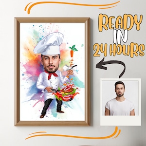 Custom Male Chef Cartoon Portrait, Chef Caricature, Gift for Chef , Chef Cartoon, Funny Chef Gift, Custom Caricature from Photo, Chef Gift