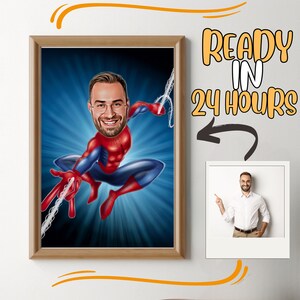 Personalisiertes Superheld-Karikaturporträt, kundenspezifische Superheld-Karikaturzeichnung vom Foto, lustige Superheld-Karikatur, Geschenk für Superheld