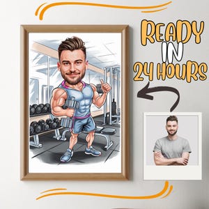 Personalized Fitness Cartoon Portrait, Custom Weightlifter Caricature Drawing from Photo, Funny Fitness Caricature, Gift for Weightlifter
