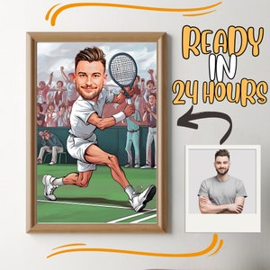 Retrato de dibujos animados de jugador de tenis masculino personalizado, Caricatura de tenis, Regalo para jugador de tenis, Dibujos animados de tenis, Caricatura personalizada de foto, Tenis