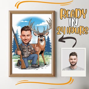Personalized Hunter Cartoon Portrait, Custom Hunter Caricature Drawing from Photo, Funny Hunter Caricature, Gift for Hunter