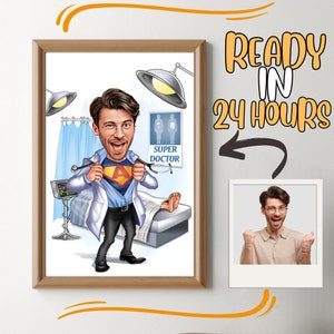 Personalisiertes Super Doktor Cartoon Portrait, benutzerdefinierte Doktor Karikatur, Doktor Geschenk, lustiges Doktor Cartoon Portrait, Doktor Karikatur Foto