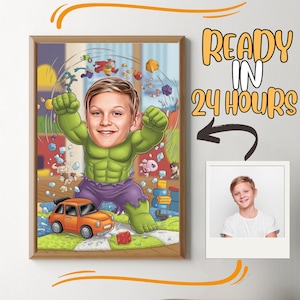 Benutzerdefinierte Super Son Cartoon Portrait, Super Kid Portrait, Kindergeschenk, Super Kid Karikatur, Superheld Karikatur, Karikatur vom Foto