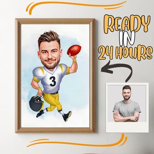 Personalized Football Player Caricature Portrait: Custom Cartoon Gift (Digital Download)