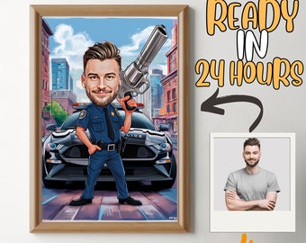 Personalized Police Officer Cartoon Portrait, Custom Police Caricature Drawing from Photo, Funny Police Caricature Gift for Police