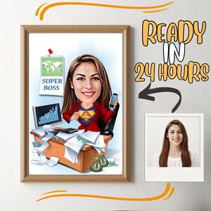 Custom Female Boss Cartoon Portrait: Personalized Boss Gift (Digital)