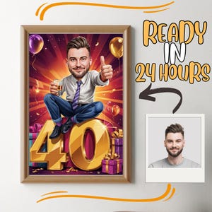 40e verjaardag, Foto omzetten in cartoon, Cartoon een foto maken, Foto omzetten in cartoon, Mijn foto cartoon maken, Karikatuurfoto's, Cadeau voor man