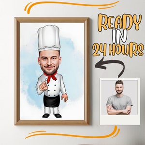 Retrato de Chef Personalizado em Desenho Animado: Presente de Chef Personalizado (Download Digital)