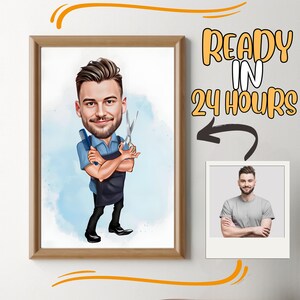 Benutzerdefinierte Friseur Cartoon Portrait, Friseur Portrait, Geschenk für Friseur, Friseur Karikatur, Friseur Karikatur vom Foto, lustige Friseur Cartoon