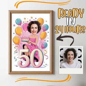 Caricatura de 50 cumpleaños, día especial, foto a caricatura, regalo de cumpleaños para niñas, damas, mujeres, hombres, niños, caballeros, caricatura de foto