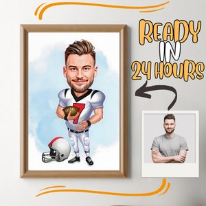 Personalized Football Player Caricature Portrait: Custom Cartoon Gift (Digital Download)