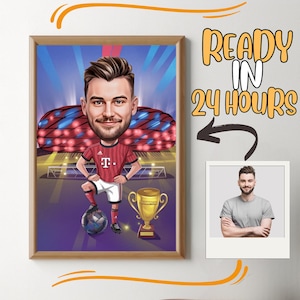 Ritratto caricaturale personalizzato di un calciatore: disegno animato personalizzato (download digitale)