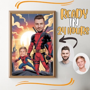 Custom Super Dad and Son Cartoon Portrait, Super Dad Portrait, Dad's Gift, Super Dad Caricature, Superhero Caricature, Caricature from Photo