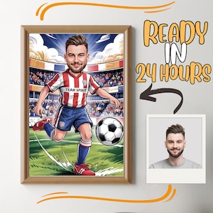 Ritratto caricaturale personalizzato di un calciatore: regalo personalizzato (download digitale)