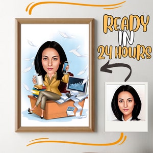 Custom Boss Lady Cartoon Portrait: Unique Caricature Gift (Digital Download)