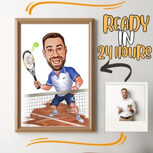 Benutzerdefinierte männliche Tennisspieler Cartoon Porträt, Tennis Karikatur, Geschenk für Tennisspieler, Tennis Cartoon, benutzerdefinierte Karikatur vom Foto, Tennis