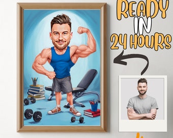 Personalized Fitness Cartoon Portrait, Custom Weightlifter Caricature Drawing from Photo, Funny Fitness Caricature, Gift for Weightlifter