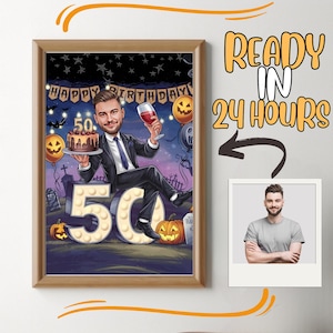 Caricatura de 50 cumpleaños, día especial, foto a caricatura, regalo de cumpleaños para niñas, damas, mujeres, hombres, niños, caballeros, caricatura de foto