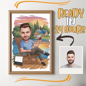 Ritratto di cartone animato di pensionamento personalizzato, disegno di caricatura di pensionamento personalizzato da foto, caricatura di pensionamento divertente, regalo per il pensionamento