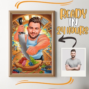 Custom Male Chef Cartoon Portrait, Chef Caricature, Gift for Chef , Chef Cartoon, Funny Chef Gift, Custom Caricature from Photo, Chef Gift