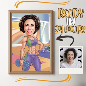 Ritratto di cartone animato di fitness personalizzato, disegno di caricatura di sollevatore di pesi personalizzato da foto, caricatura di fitness divertente, regalo per sollevatore di pesi