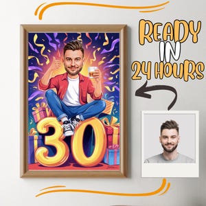 Caricatura de cumpleaños número 30, día especial, foto a caricatura, regalo de cumpleaños para niñas, damas, mujeres, hombres, niños, caballeros, caricatura de foto