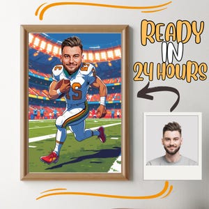 Personalized Football Player Caricature Portrait: Custom Cartoon Gift (Digital Download)