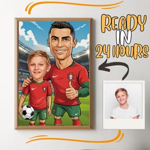Ronaldo Custom Portrait, Cristiano Ronaldo Caricature, Football Gifts, Personalized Ronaldo Gift, CR7 Wall Art, Boy Room Decoration