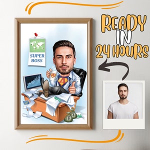 Aangepaste baas karikatuur van foto, baas cadeau voor mannen, baas cartoon, grappige baas karikatuur, baas karikatuur, cadeau voor baas, baas digitaal cadeau