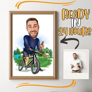 Personalized Cyclist Caricature Portrait: Custom Biker Gift (Digital Download)
