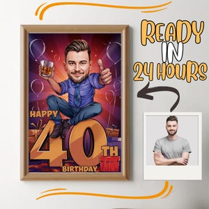 40 cumpleaños, caricatura de un día especial, foto a caricatura, regalo de cumpleaños para niñas, damas, mujeres, hombres, niños, caballeros, caricatura a partir de foto