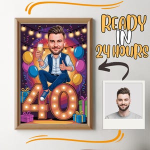 40 cumpleaños, caricatura de un día especial, foto a caricatura, regalo de cumpleaños para niñas, damas, mujeres, hombres, niños, caballeros, caricatura a partir de foto
