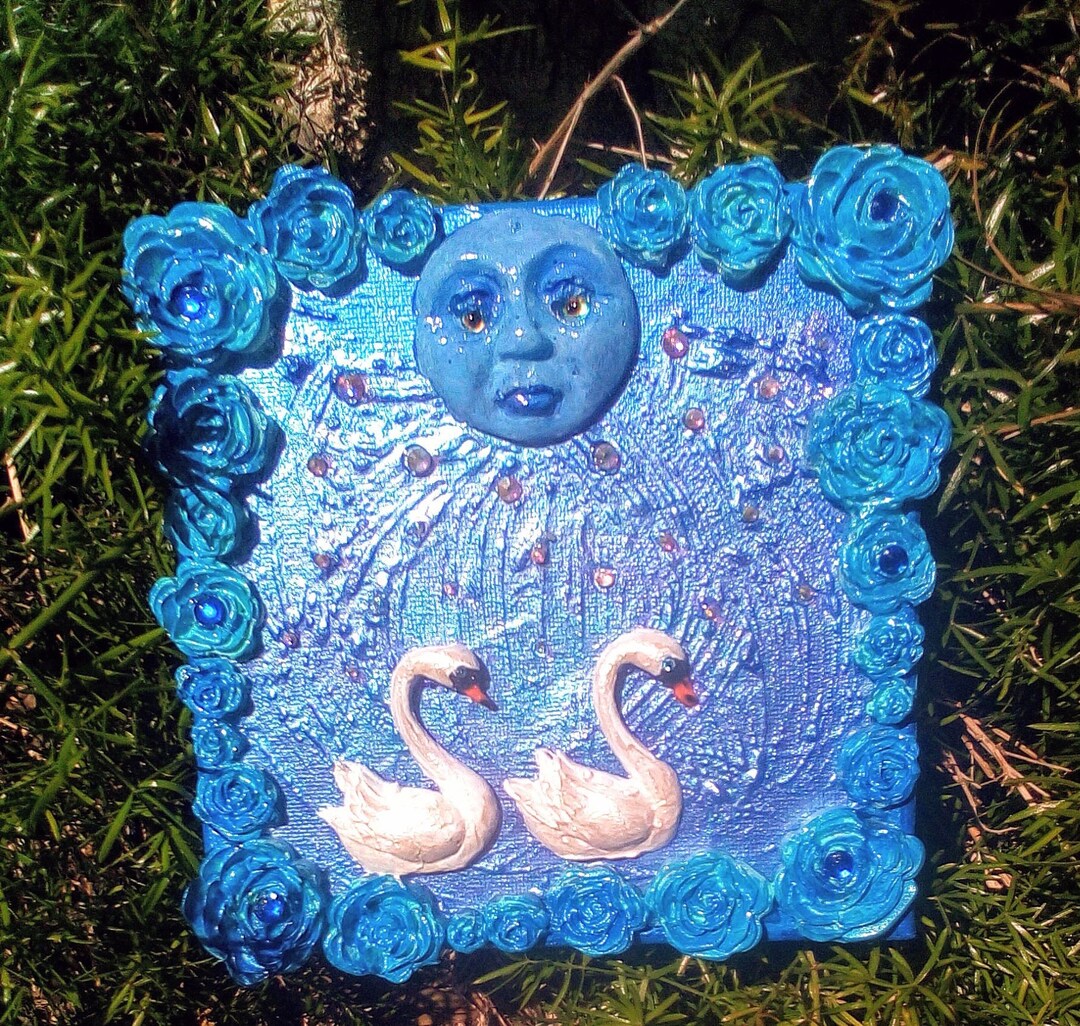 White Swans Art Wall Art Sculpture Blue Moon Art Deco Pop Etsy