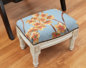 Needlepoint Upholstered Footstool - Blossom