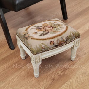 Rose Needlepoint Upholstered Footstool