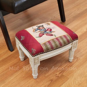 Girl Playing Drum Needlepoint Upholstered Footstool