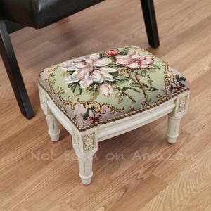 Magnolia Needlepoint Upholstered Footstool