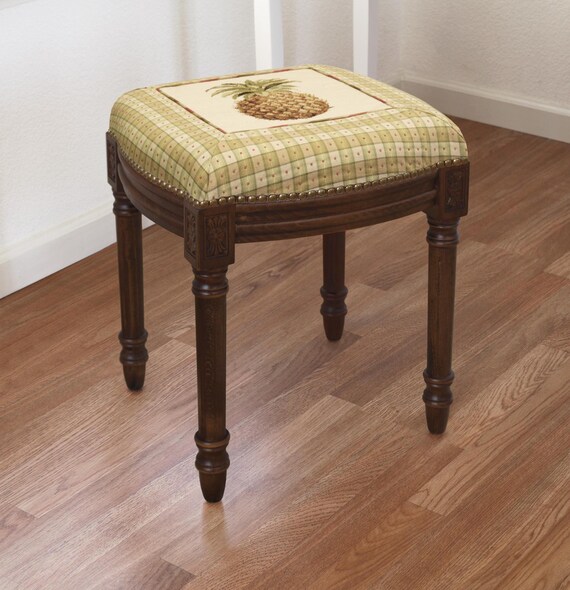 Pineapple Needlepoint Upholstered Vanity Stool Etsy