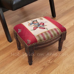 Girl Play Drum Needlepoint Upholstered Footstool