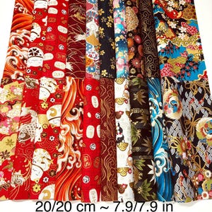 Voorgesneden Japanse katoenen stof 20x20 cm (7,9x7,9 inch), 10 quiltvierkantjes, nr. 1 & nr. 2, klaar voor patchwork, quilten, naaien en knutselen.