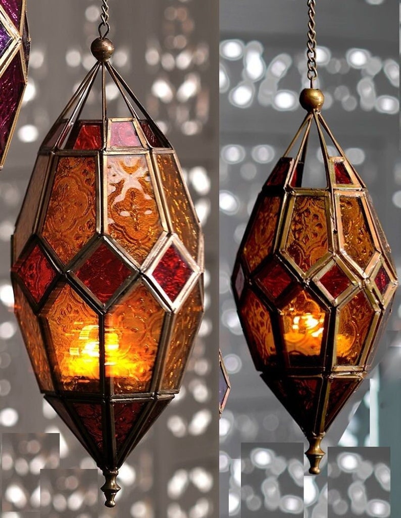 Moroccan Style Glass Lanterns Hanging Coloured Tonal Glass Etsy UK