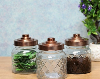 Vintage Retro ClipTop copper glass Tea Coffee Sugar canisters set jars1000ml 