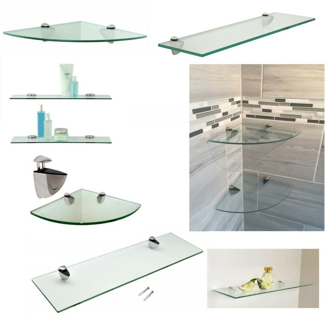 Clear Glass Wall Shelf Wall Mounted Glass Shelf Rack Kitchen Etsy UK