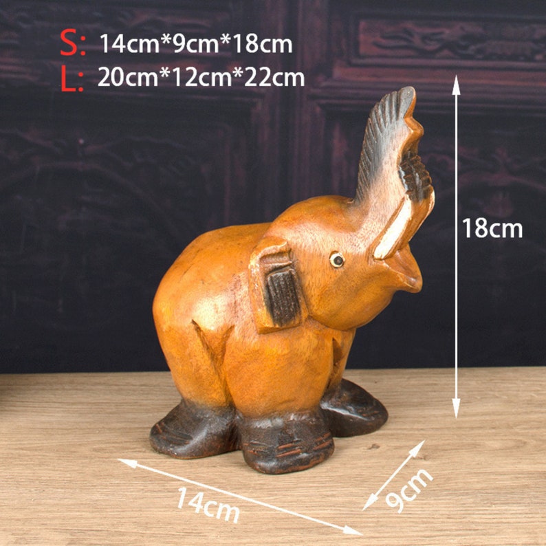 Lucky Elephant Wooden Statue Decoration Office Decoration Etsy