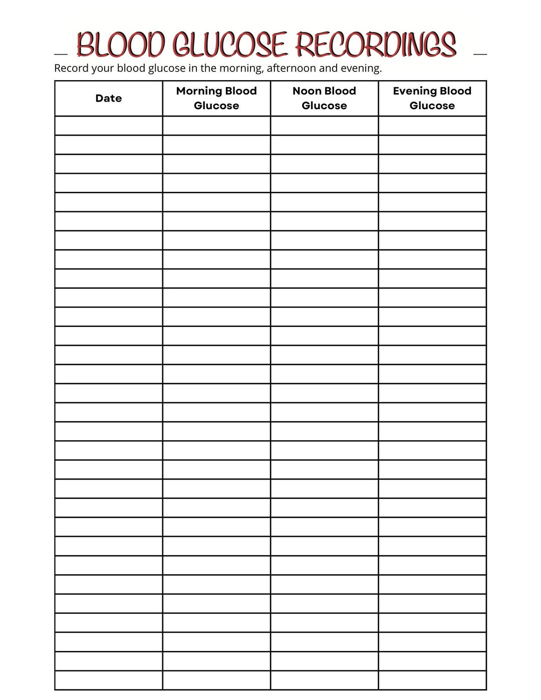 Blood Glucose Log - Etsy