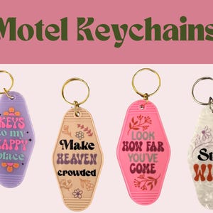 Aesthetic Motel Keychains – Retro-Inspired Key Tags with Fun Sayings & Floral Designs