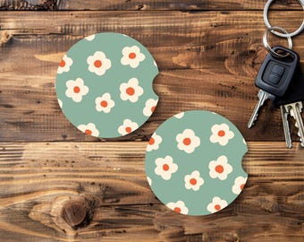 Custom Car Coasters: Floral Ceramic Coasters, Set of Two (2.5")