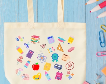 Teacher Doodle Canvas Tote Bag: Icon Collection, Educator Gift