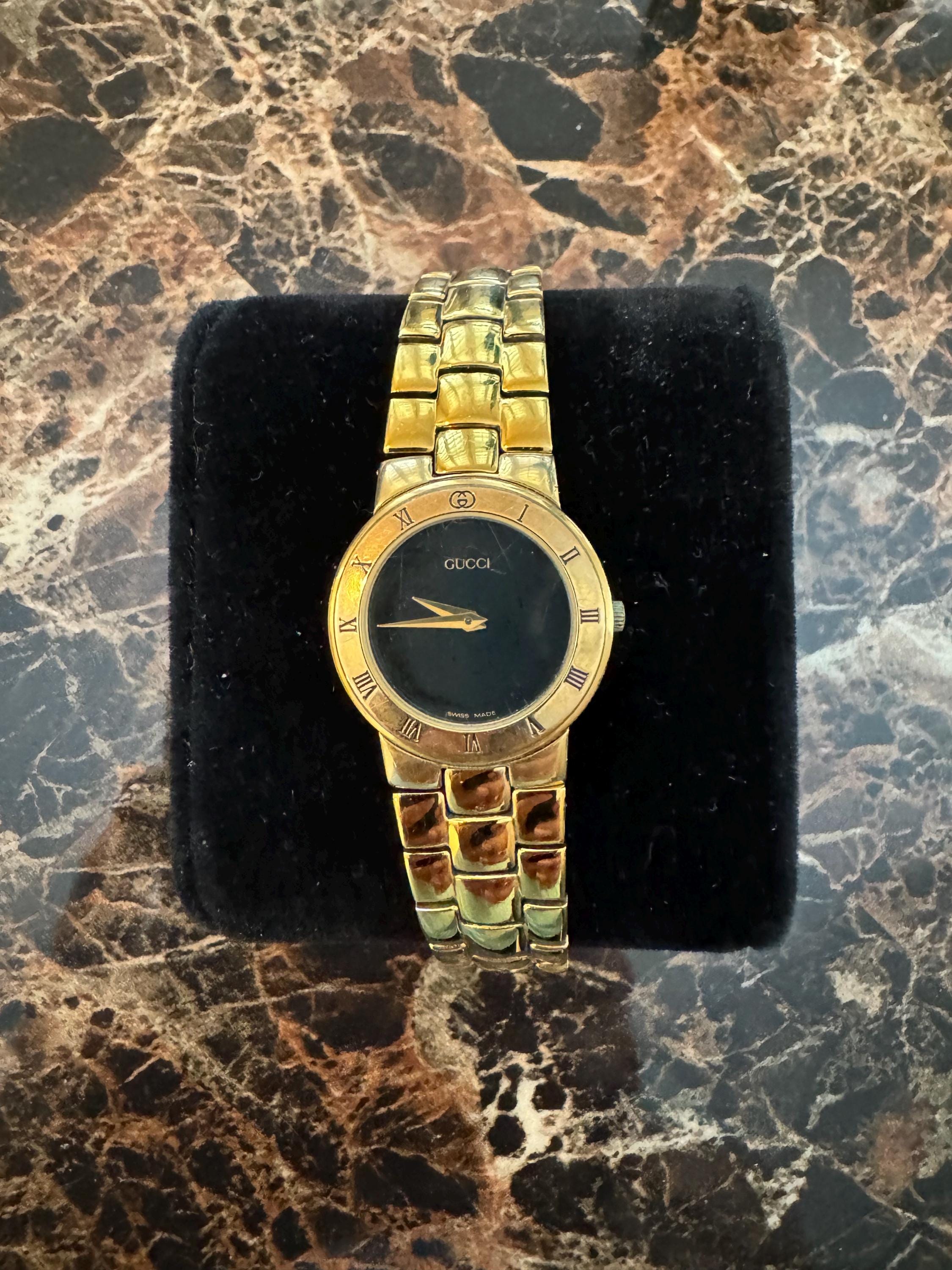 VTG GUCCI 3001L 6J GOLD PLATED SWISS WATCH BLACK DIAL | eBay